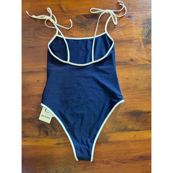 TROPIC OF C Women's Navy Tie Straps Cosmo Scoop Neck One Piece Swimsuit Sz S NWT - Picture 3 of 12